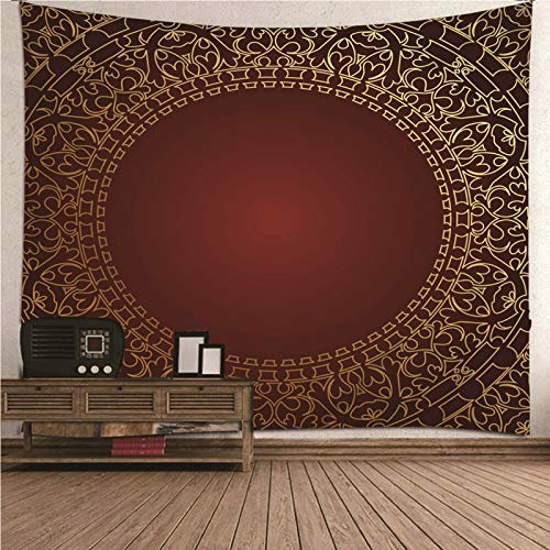 CEVAN Wandteppich XXL Natur Wandtuch Lang Kreisförmiges Muster Wandteppich Tropisch Wanddekoration Abstrakt Kunst Dekorationen Decke Wandbehang Stoff Rot Gelb 240x220cm