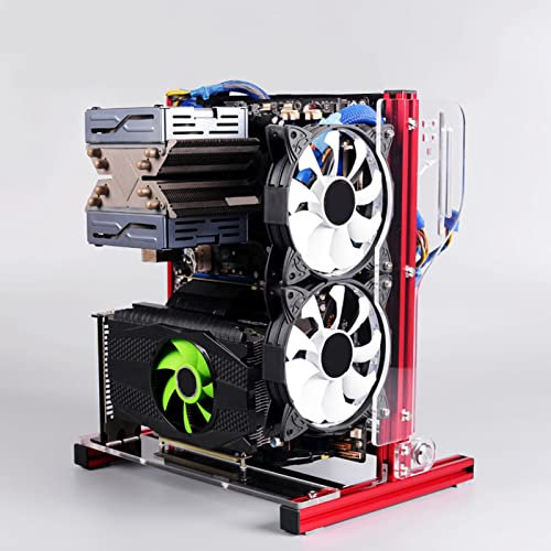 Yctze Open Air ATX/M-ATX/ITX Vertical Overclocking Aluminum Frame Chassis Rack, Micro-ATX Tower Case with Vertical GPU Mount, Ideal for PC Testing (Red)