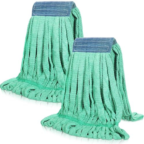 Lallisa Lot de 2 têtes de balai de rechange en microfibre pour nettoyage du sol industriel avec extrémité bouclée pour usage domestique et industriel (vert)