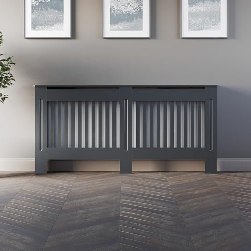 Radiant Living Vertical Slats Radiator Cover Modern Anthracite Grey Painted MDF Living Room Cabinet for Radiators, XL (H: 81.5 / W: 172 / D: 19 cm)