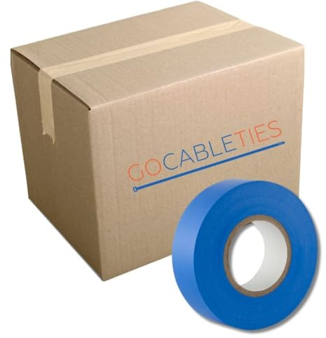Gocableties Blue Electrical Tape, 19mm x 20m, Bulk Box of 50 Rolls, Strong Self-Adhesive PVC Insulation Tape for Insulating, Repairing and Protecting Electrical
