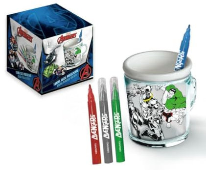 Tasse super héros porte-stylo plastique à colorier avec 4 feutres et 3 feuilles