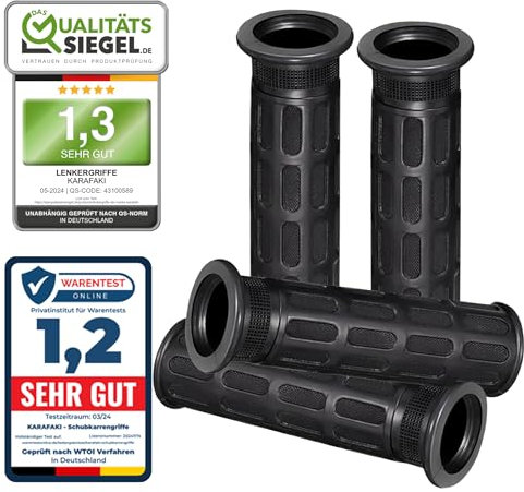 KARAFAKI® Schwarz Lenkergriffe 4er-Set – Spezialgriffe für Schubkarren, 124mm, 30mm ID, 48mm AD, Hochwertiges Gummi, Wetterfest, rutschfest