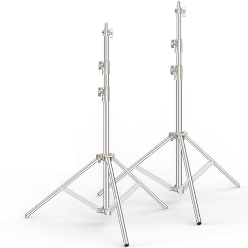 Anautin 2 m Edelstahl-Lichtstativ für Fotografie, 2 Stück, Robustes Fotografie-Stativ mit 0,6 cm auf 0,9 cm Schraubadapter für Stroboskop, LED-Videoleuchte, Ringlicht, Monolight, Softbox