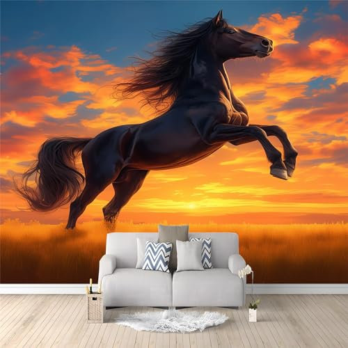 Papier Peint Panoramique Cheval 3D, 400 x 280 cm Papier Peint Intissé Personnalisé Photo Murale pour Salon Chambre d'enfants restaurant Appartement Décoration Murale
