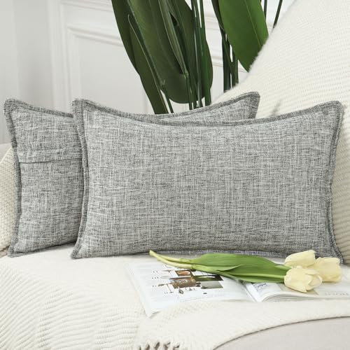 Madizz 2er Set Polyester- Leinen Kissenbezügen Weiche dekorative Kissenbezüge für Sofa Schlafzimmer Kissenhülle Gemischtes Grau 30x50 cm Rechteckig