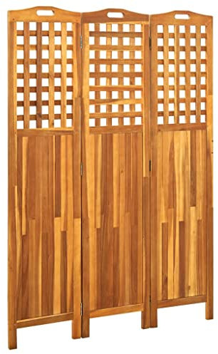 OHOOWOO Cloison de séparation 3 Panneaux 121x2x170 cm Bois d'acacia,Paravent Pliable en Bois d'acacia avec 3 Panneaux pour intérieur et extérieur Séparateurs de Pièces