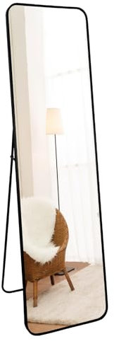 RLAVBL Espejo de Pie Cuerpo Entero 140x40cm, Negro HD Aluminio Espejo de Pie, Apto para El Dormitorio, El Vestuario, El Salón, El Probador y El Gimnasio.