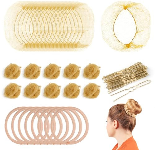 90-teiliges Haarknotennetz-Set, enthält 40 unsichtbare blonde Ballett-Haarnetze mit 10 elastischen Haargummis und 40 Haarnadeln, elastische Netz-Haarnetze, Haarstyling-Zubehör für Ballett-Tänzerinnen