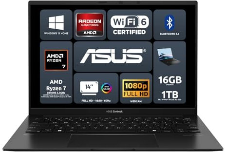 Asus Zenbook 14 OLED UM3406HA, Monitor 14 OLED WUXGA 16:10, AMD Ryzen 7 8840HS, 16GB RAM, AMD Radeon Graphics, 1TB SSD, Windows 11 Home