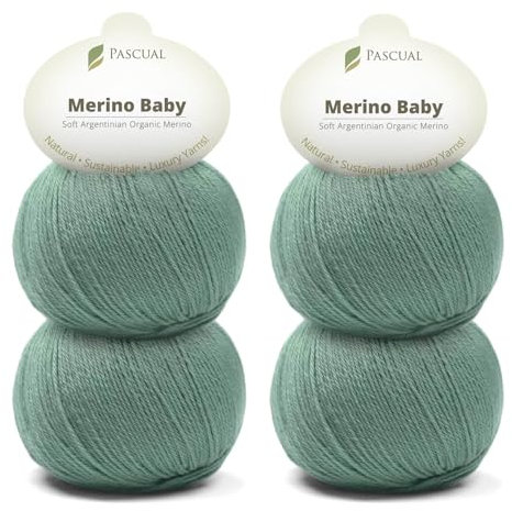 PASCUALI Merino Baby|Strickwolle aus 100% Schurwolle aus Merino, Merinowolle zum Stricken und Häkeln, SET: 4 Knäuel - 200 g, Farbe: Agave 319