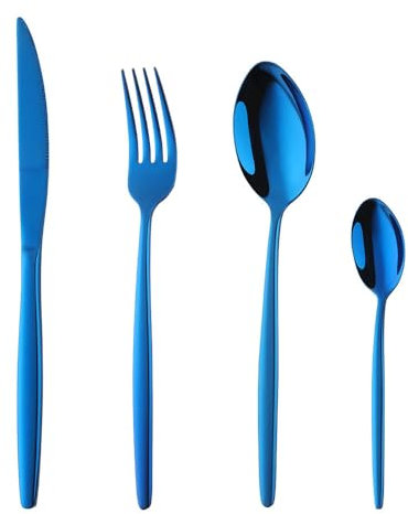 Buyer Star Besteck Blau Besteck set 4-teilige Edelstahl Gabeln Löffel Teelöffel Steakmesser für 1 Personen Cutlery Set für Haus Küche Restaurant