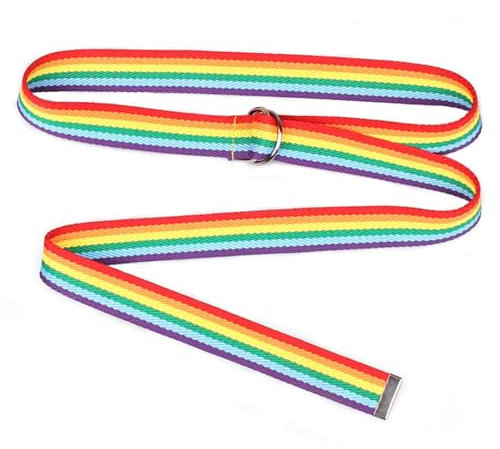 [Nlrlo] Canvas Gürtel Regenbogen Stoffgürtel mit D-Ring Unisex Gürtel mit Doppelschnalle Multifunktions-Gürtel aus Gürtel in Regenbogenfarbe, Regenbogenfarben, 説明を参照してください