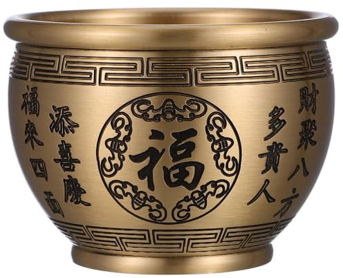 Cabilock Cuenco De La Fortuna De Latón Chino, Cuenco Del Tradicional Feng Shui, Cuenco De Ofrenda Dorada Para La Prosperidad Y La Riqueza, Para El Templo De La Oficina En Casa