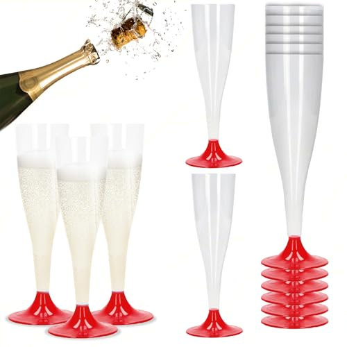 Sicignano | Set 36 Calici Flute in Plastica Trasparente con Piedini Colore Rosso 10cl ? Bicchieri Lavabili Ideali per Feste Brindisi Celebrazioni ? Perfetti per Champagne Prosecco Cocktail