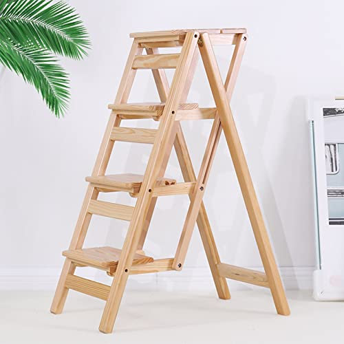 ABNNHK Klappbarer Tritthocker/Leiterhocker aus Massivholz, tragbar, für Küche und Haushalt, multifunktional, faltbar, vierstufige Leiter, kleine Trittleiter aus Holz
