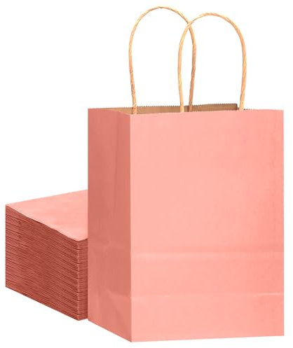 Gcardist Lot de 16 sacs en papier kraft avec poignées - 21 x 15 x 8 cm - Petit sac cadeau - Rose clair - Plusieurs utilisations (8,3 x 6 x 3 pouces, petite taille)