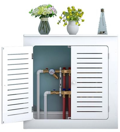 HARELA White Modern Radiator Cover for Home, Heating Cabinet Shelf with 2 Doors, Vented Safety steam Decorative Radiator Cover, for Home Office Radiator Guard(60 * 60 * 20cm/23.6 * 23.6 * 7.9in)