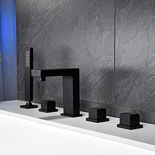 Ensemble de robinets de baignoire 5 trous avec mitigeur à double levier Noir