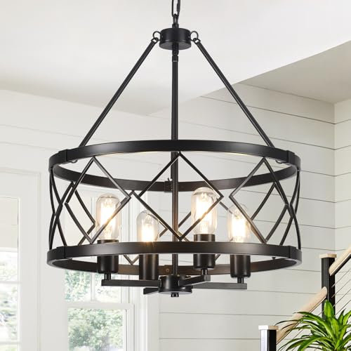 LWYTJO Kronleuchter Modern Schwarz 4 Flammig, Vintage Kronleuchter Hängelampe Wohnzimmer, Landhaus Industrie Deckenlampe Hängend Pendelleuchte für Esszimmer Flur Foyer Schlafzimmer