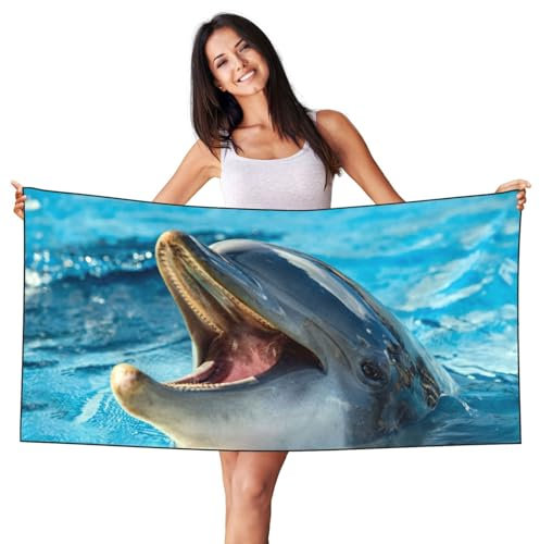 HDTVTV Schöner Delphin Bedruckt, Strandtuch aus Samt, ultraweich, Badetuch, schnelltrocknende Stranddecke