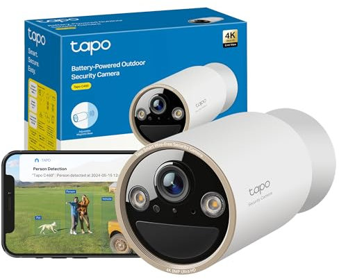 Tapo C460(Renewed) 4K 8MP Battery Security Camera Outdoor Wireless, CCTV Indoor Camera, Ultra HD, No Monthly Fee, AI Detection, Two-way Talk, Starlight Colour Night Vision, Works with Alexa&Google