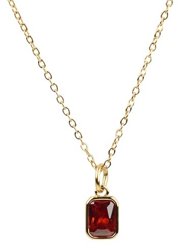 TILOVE - Collier Femme Plaqué Or 18K avec Pierre de Grenat Rouge Naturel - Bijoux Élégant - Chaîne Ajustable 42cm + 5cm - Pendentif Fin et Raffiné avec Boîte Cadeau et Carte Personnalisable