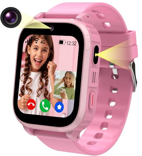 Ruopoem Smartwatch Kinder mit GPS und Telefon, 4G Kinder Smartwatch Videoanruf, GPS Uhr Kinder Anruffunktion SOS Spiel Voice Wecker Schulmodus SIM IP68 Wasserdicht Handy, Geschenke für Mädchen Jungen