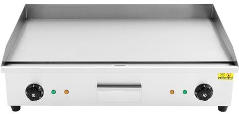 WooDerson Tischgrill 4400W, Profi Gastro Gusseisen Grillplatte Elektrisch, Kommerzielle Elektrische Grillplatte 50–300 °C Eisen Elektrogrill, für Fleisch Fisch und Gemüse, 72.7 x 40 x 23 cm, Silber