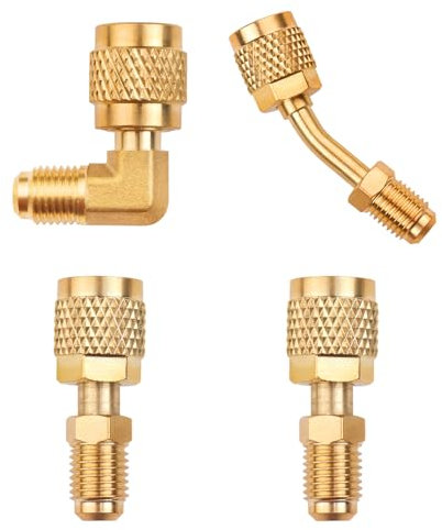 Iruihoo 4 Stück R410A R22 Buchse SAE Adapter,Mini Split Adapte, 1/4 auf 5/16, 5/16 auf 1/4, 45° und 90° Winkeladapter, für Mini-Split-Systeme, Klimaanlagen, HLK und Kühlservice
