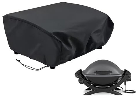 Azatemgo copertura barbecue in tessuto oxford 420D - impermeabile, anti-UV e antipolvere - nero - per Weber Q200/Q220/Q240/Q2000 Serie(84 x 60 x 32 cm)