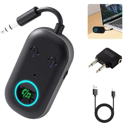 New Bluetooth 5.3 Transmitter Receiver 2-in-1 Wireless Bluetooth Adapter Compatible with 2 AirPods Wireless Headphones Dual Pairing 3.5mm AUX Jack Wireless Audio Transmitter for TV Home Stereo Car