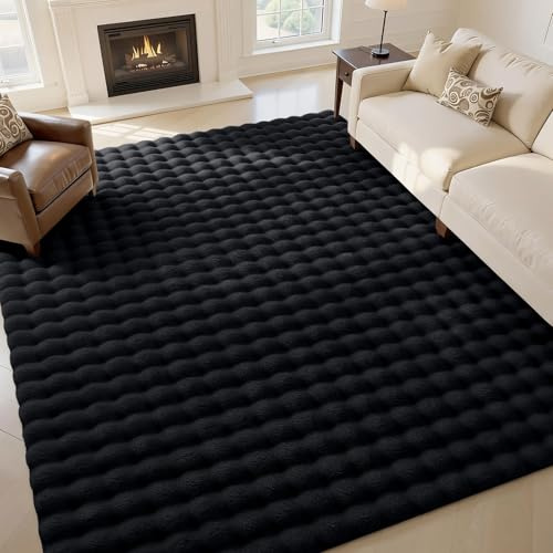 Homaxy 3D Bubble Waschbar Groß Teppich Wohnzimmer 120x160 cm, Schwarz | Antirutsch Waschbar Teppich, Weich Flauschig Teppiche fürs Kinderzimmer, Schlafzimmer