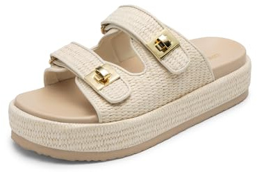 DREAM PAIRS Women Espadrilles Summer Wedge Sandals,Beige,6.5