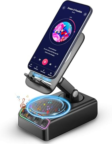YOWOLF Adjustable Cell Phone Stand with Wireless Induction Bluetooth Speaker, HD Surround Sound for Home and Outdoors, Compatible with iPhone/iPad/Samsung Galaxy, Popular Gifts for Men Women