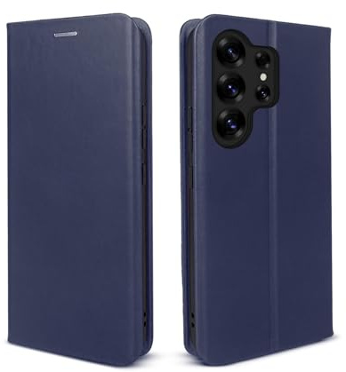 phase9 Echtleder Handyhülle für Samsung Galaxy S26 Ultra Klapphülle Leder Case Hülle Magnetverschluss RFID-Schutz Kartenfächer Geldfach Standfunktion Schutzhülle Datenschutz Blau