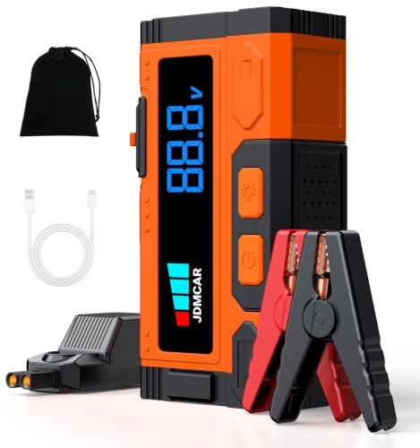 JDMCAR 03 Booster Avviamento Auto - Upgrade 5000A Avviatore Batteria Auto, Starter Batteria Auto Portatile con Energetico LED/LCD, Avviatore di Emergenza per Auto/Moto (9.0L Bz / 8.5L Diesel), Bianco