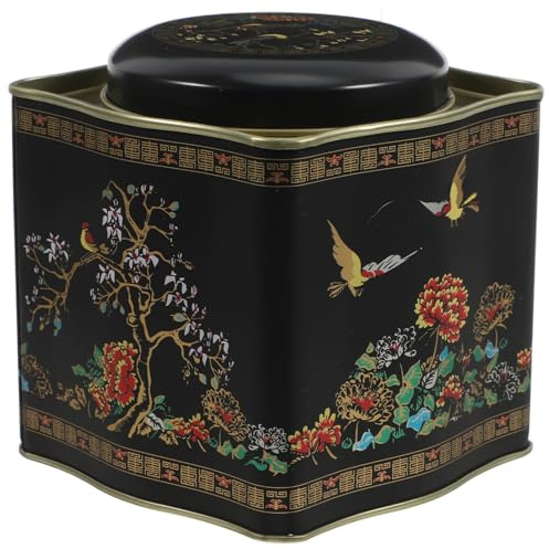 OHPHCALL Tea Canister Metal Tinplate Rectangular 105X105X110Mm Airtight Storage Box for Snacks Loose Tea Coffee Vintage Retro Organizer
