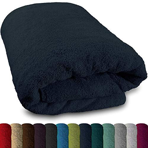 Lanudo® XXL Sauna-Handtuch 600g/m² Pure Luxus Line mit Bordüre.100% feinste Baumwolle, 80x200 cm (Marineblau)
