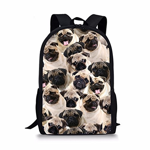 HUGS IDEA Kinder-Bücherucksack mit niedlichem Hundemotiv, Mops 1 (Braun) - Y-CC3211C