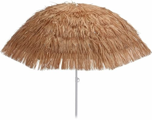 zeitzone Sonnenschirm Strand Hawaii Fransen Erdspieß Knickbar Tragetasche Braun-Beige