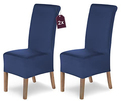 SCHEFFLER-Home Stuhlhussen 2er Set Lena Blau/elastische und langlebige Hussen für Stühle/Robustes Freischwinger Hussen Set/Stuhlhussen Stretch/Stuhl Hussen waschbar