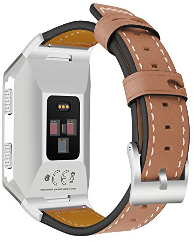 AISPORTS Kompatibel mit Fitbit Ionic Armband für Herren, Fitbit Ionic Strap Leder, Weiches Atmungsaktives Ersatzarmband mit Klassischem Metall Schnallenverschluss Armband für Fitbit Ionic Smartwatch