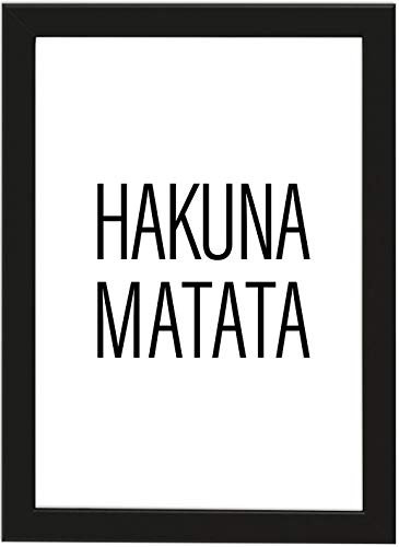 Deqosy Poster DIN A4 Hakuna Matata, gerahmt mit schwarzem Bilderrahmen, Geschenk, Geschenkidee, Geburtstagsgeschenk, Poster mit Rahmen, Kunstdruck, Typographie (Hakuna Matata)