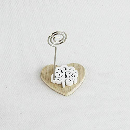 DLM26862 (Kit 12 Pezzi) Portafoto Memo Clip Cuore in Legno con Albero della Vita Bianco bomboniera