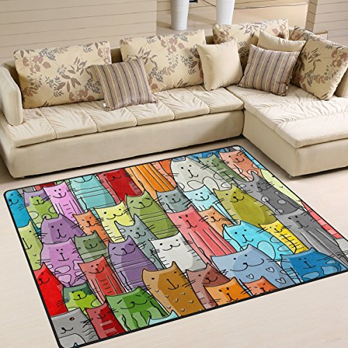 Use7 Teppich, lustige Katzen-Motiv, f¨¹r Wohnzimmer, Schlafzimmer, Textil, Mehrfarbig, 203cm x 147.3cm(7 x 5 feet)