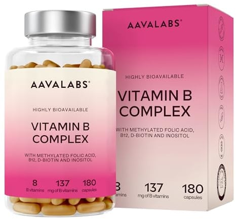 B-vitamin Komplex + Choline & Inositol kapslar med hög styrka - Inkluderar viktiga multi-B-vitaminer B12, B6, B3, B5, Biotin, Folat-B9-vitamin och Niacin - 1 kapsel dagligen (180 kapslars sortiment)