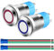 Gebildet 2pcs 12mm Momentáneo Pulsador de Botón Acero Inoxidable,Impermeable ON/Off 12V-24V 3A Normalmente Abierto SPST Pulsador con Enchufe de Cable(Azul+Rojo)
