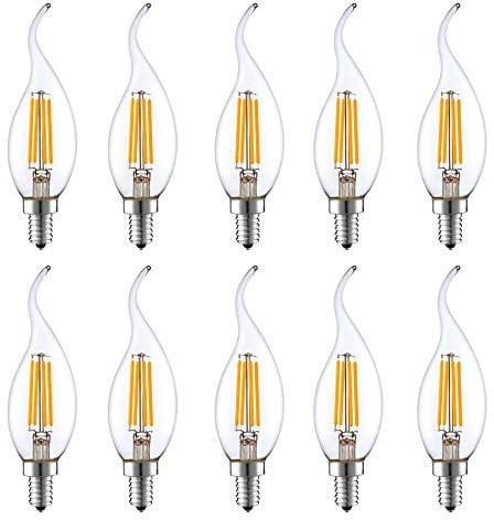 HUAMu 10er Pack E14 LED nicht dimmbar 4W warmweiß 2700K, C35 gebogene Flammenform, Vintage LED Kronleuchter Glühbirnen, 40w Kandelaber Halogenlampe, LED Candle Filament Bulb Light