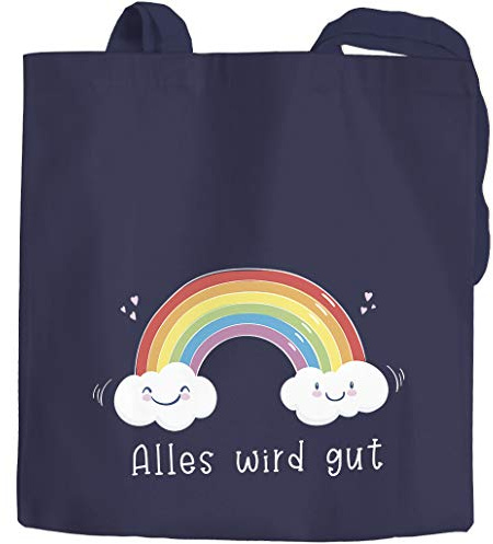 MoonWorks® Jutebeutel Regenbogen Alles wird gut Mutmacher Geschenk Trost Aufmunterung positiv denken durchhalten navy 2 lange Henkel